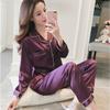 Simulation Silk Pajamas, Women's Ice Silk Two-piece Set, Casual Cardigan Pajamas, Can Be Worn Outside The Home Clothing