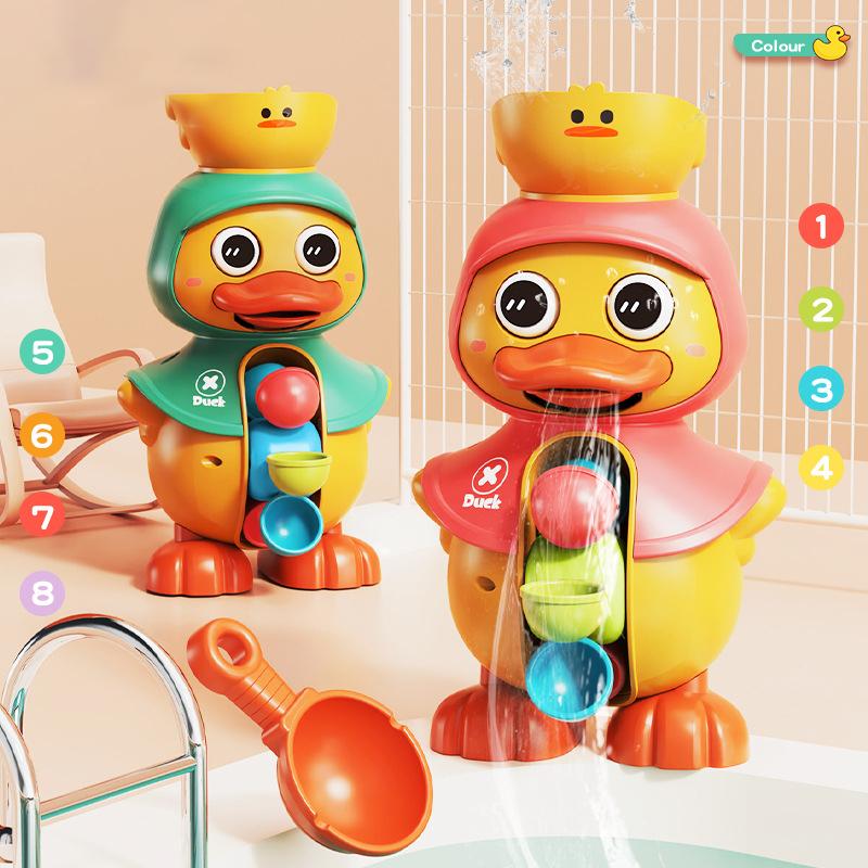 Cute Duck Bathtub Toys For Toddlers 1-4 Years Old With Rotating Water Wheels Bathroom Power Suction Water Kids Shower Bath