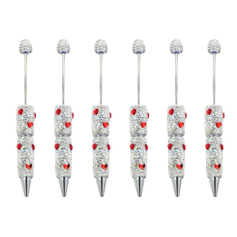 6pcs Rhinestones Fancy Pen Ballpoint Pen Smooth Writing Pen 1.0mm Glittering Beadable Pen Stationery Pen for School