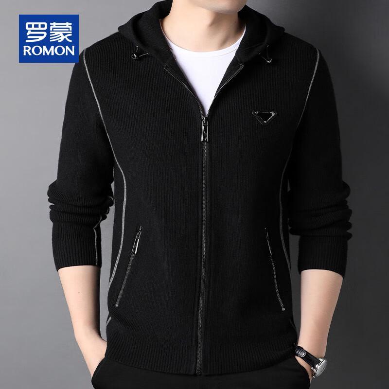 ROMON Men's Hooded Full-Zip Knitted Cardigan Sweater