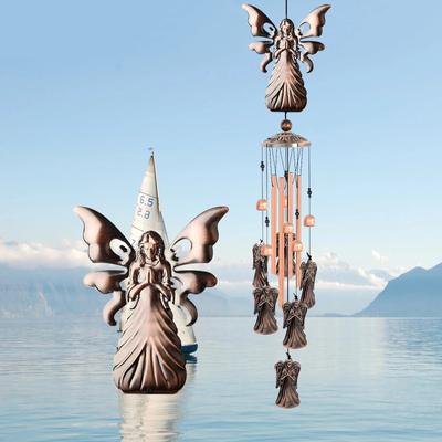 Windspiel mit Engel aus Messing, Windspiel als Beileidsbekundung, Windspiele, Geschenke für den Garten, Windspiele, Dekorationen für die Terrasse im Freien, mit S-Haken