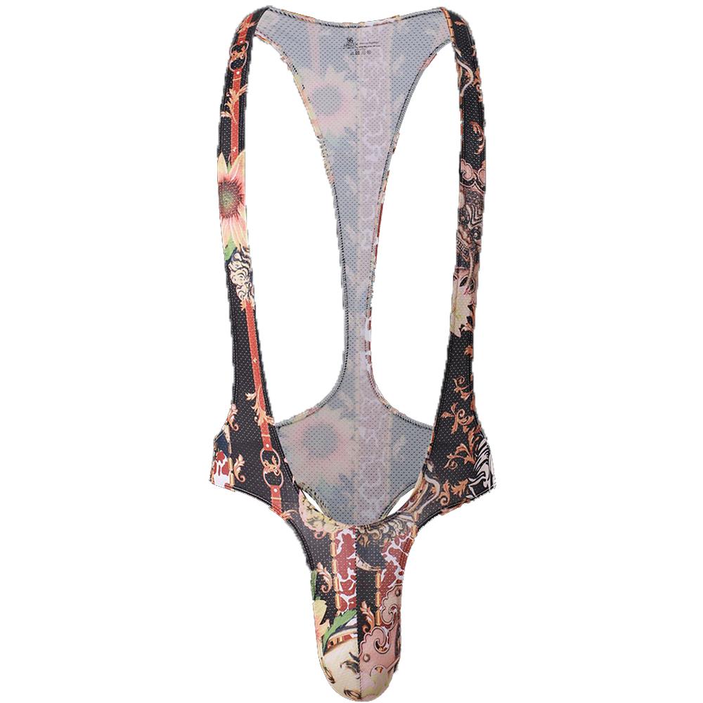 Gay Male Printed Bodysuits Body Shapers Men's Sexy Thongs Print Wrestling Singlet Leotards Sissy Men's Jockstrap Slips Jumpsuits