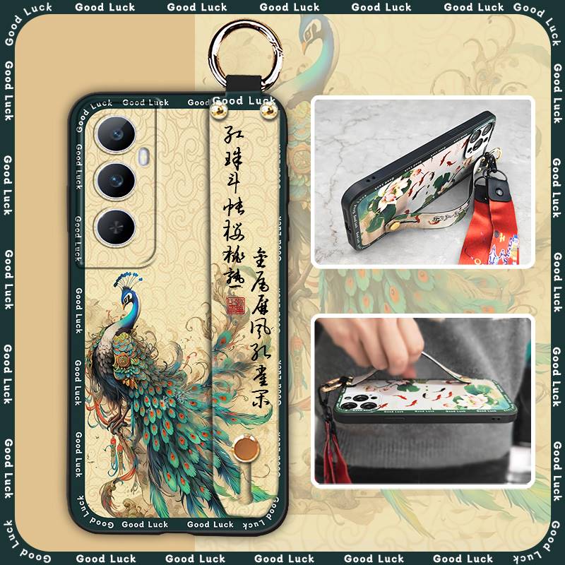 Elderly lady Waterproof Phone Case For Realme C65 Chinese style Fashion Lanyard Ring Silicone Soft case Dirt-resistant