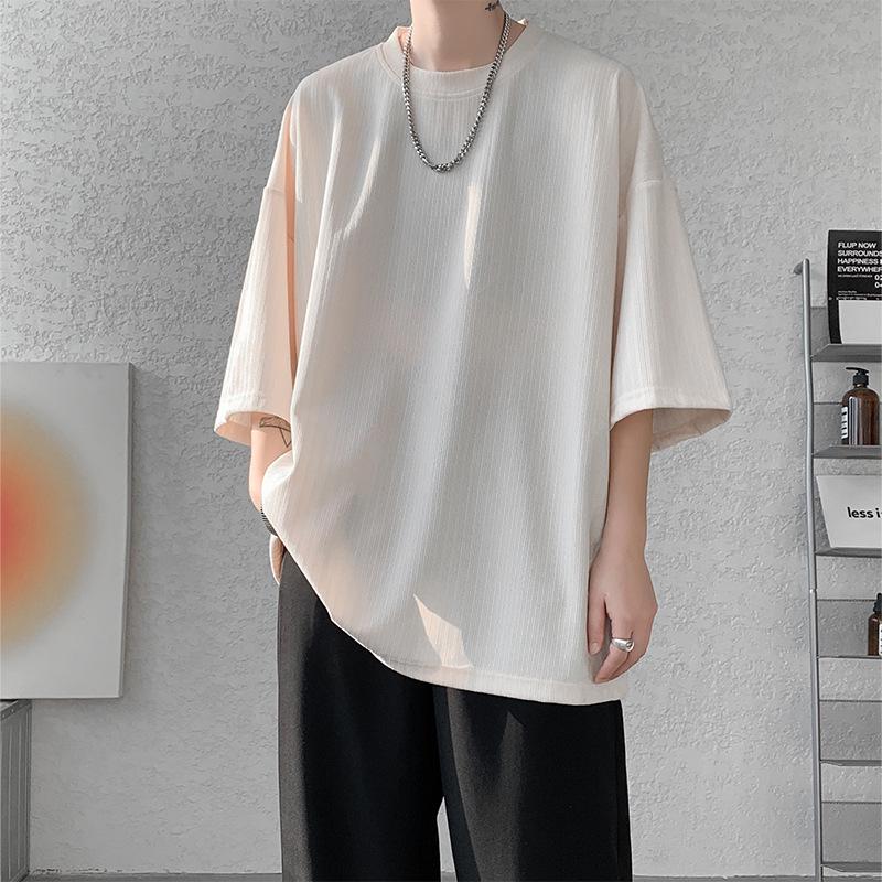 Men's Ice Silk Drape T-Shirt, Short Sleeve, Solid Color, Summer 2023 Trend, Plus Size, Three-Quarter Length.