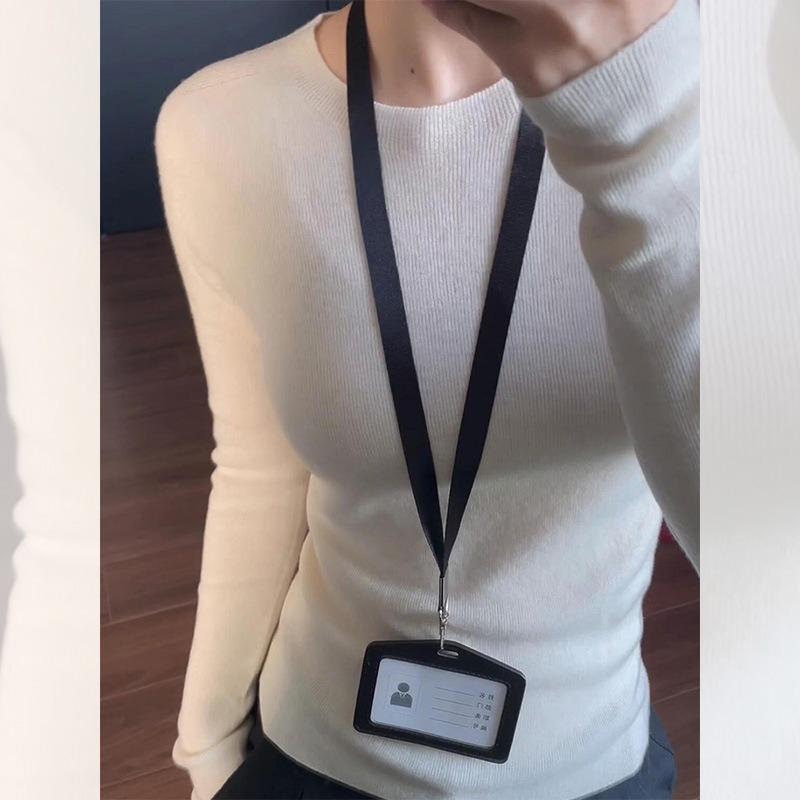 

White slim-fitting crew-neck bottoming shirt for women, thin in autumn and winter, sweater inside and outside, front shoulder knitted sweater top One size fits all [recommended 80-60kg] білий