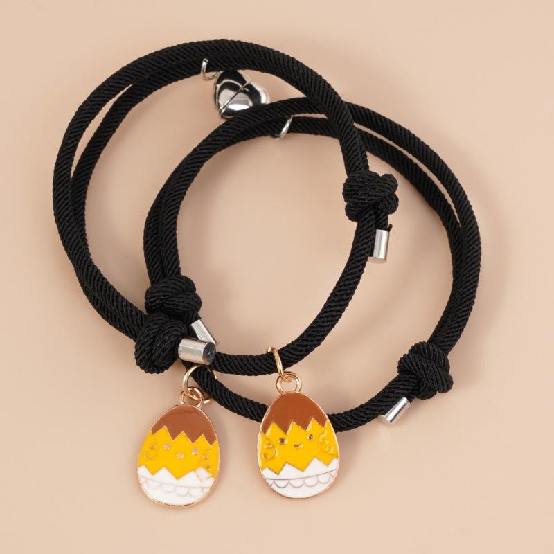 2 Pcs Romantic Electrocardiogram Heart Pendant Couple Bracelet For Lover Women Men Magnetic Rabbit Bracelets Party Jewelry Gifts