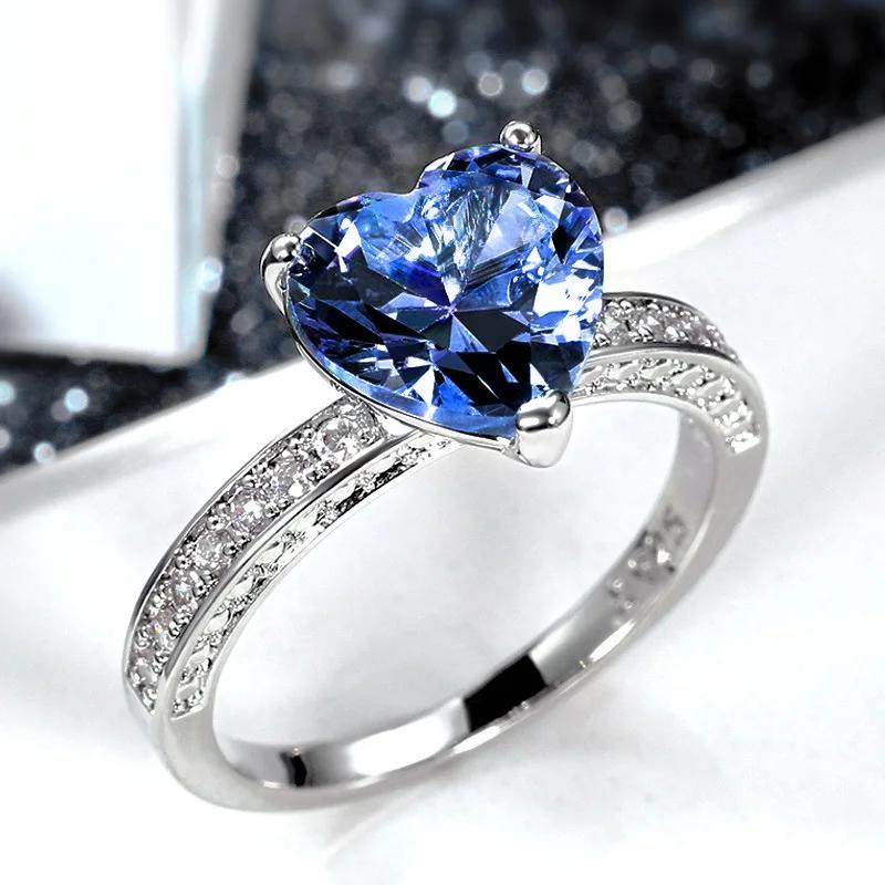 2026 Luxury Prong Setting-Rings for Women with Deep Blue Zircon Stone Anniversary Gift   Wife Micro Paved Middle