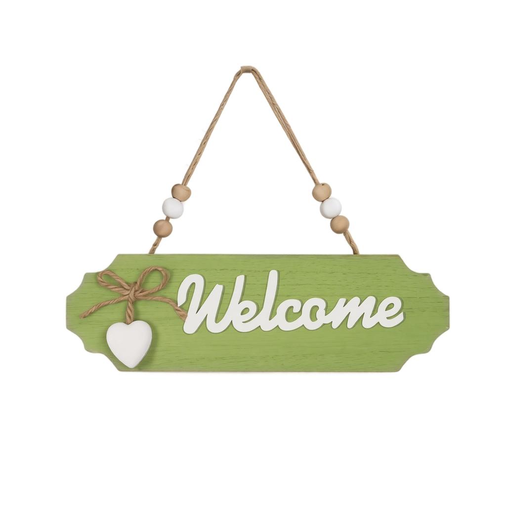 Wooden Welcome Sign Hanging Plaque Home Decor Front Door Wall Ornament with Rope and Beads Rustic Style Indoor Outdoor Use