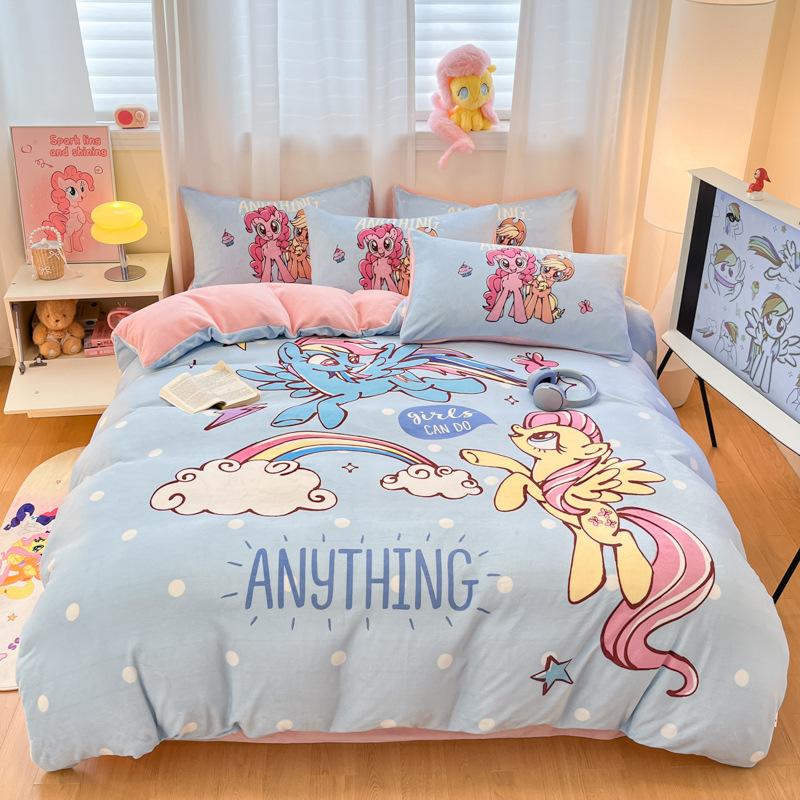 

Поні Баолі Потовщений Молочний Фліс Чотири Предмети Дитячий Мультяшний Дівчинка Простирадло Фліс Тепла Підковдра 1.2m Sheet 3pc: Quilt Cover 150 * 200cm