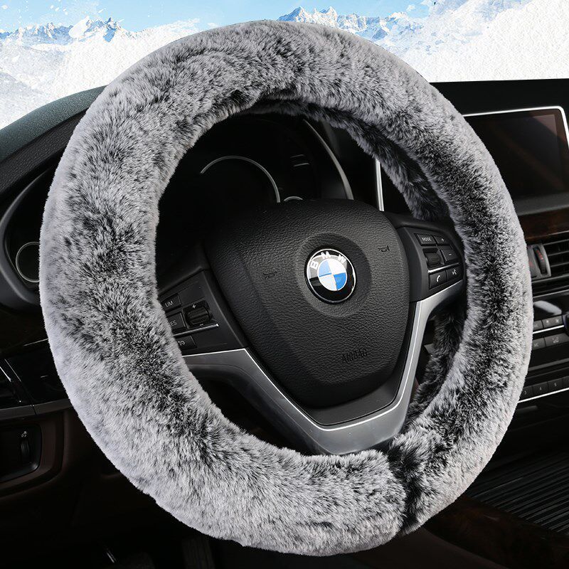 Winter Plush Steering Wheel Cover, Goddess Style, Cute, Warm, Non-Slip, Short Plush, Winter Car Steering Wheel Cover, Warm Snow Fox Velvet Gray
