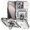 For iPhone 17 16 16e 15 Pro Max 14 Plus 13 12 11 Case Phone Bumper with Clear Tempered Glass Screen Protector Slide Camera Cover Ring Kickstand Holder