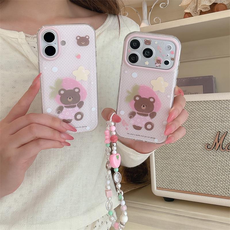 Pink Strawberry Bear Headset & iPhone 17/16 Pro Max/15 Pro Case
