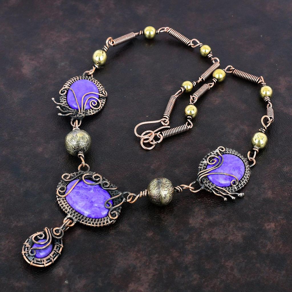Charoit Halskette Kupferdraht umwickelte Halskette Verstellbare Kettenhalskette Edelstein Kupferschmuck Handgefertigte Designer Halskette Verlobungsgeschenke