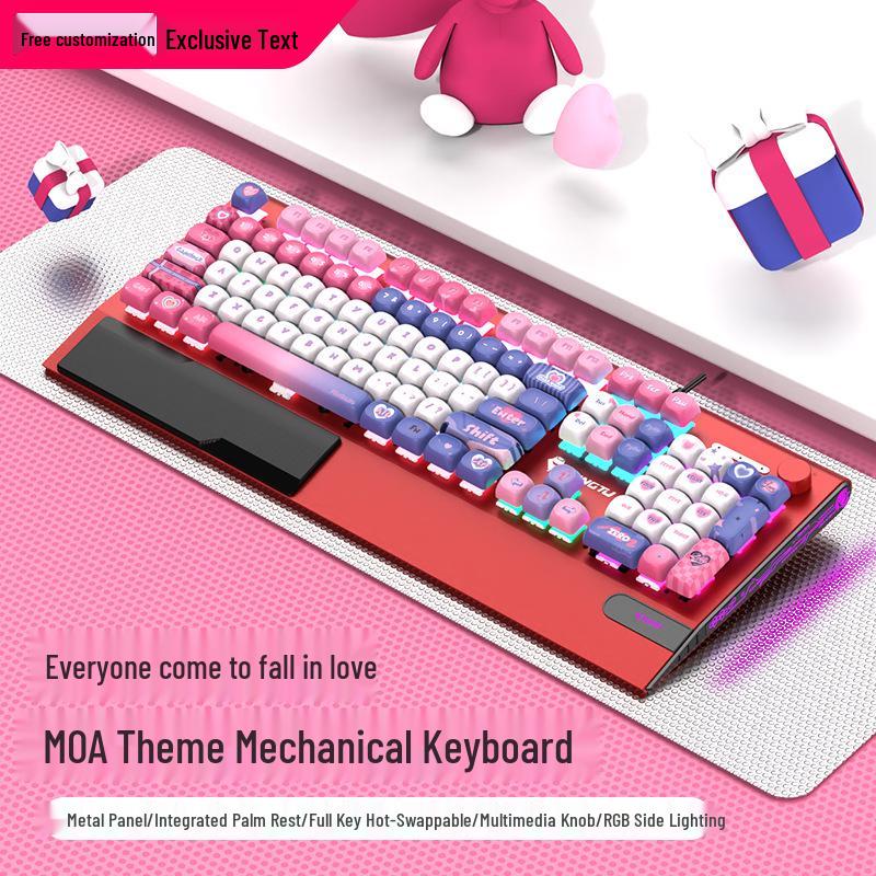 Langtu K1000MOA Mechanical Gaming Keyboard - Wired 104-Key Blue Switch, PBT Keys, for Esports & Office.