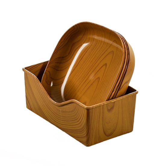 Bone Spitting Dish Imitation Wood Grain Serving Trays Japanese-Style Plastic Fruit Bowl Stackable Salad Tray Kitchen Organizer