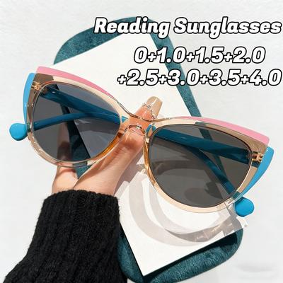 Gafas de Lectura de Moda con Patillas Spliced de Color Contrastante Estilo Ojo de Gato para Mujer Elegantes Triangulares Estilo Ojo de Gato con Protección UV +4.0