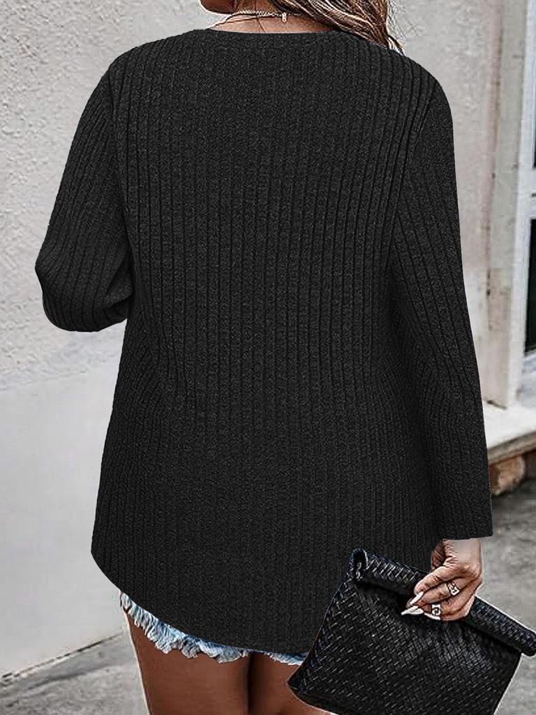 Plus Size V-Neck Zipper Long Sleeve Women's Casual T-shirt - 2025 Spring & Autumn Collection
