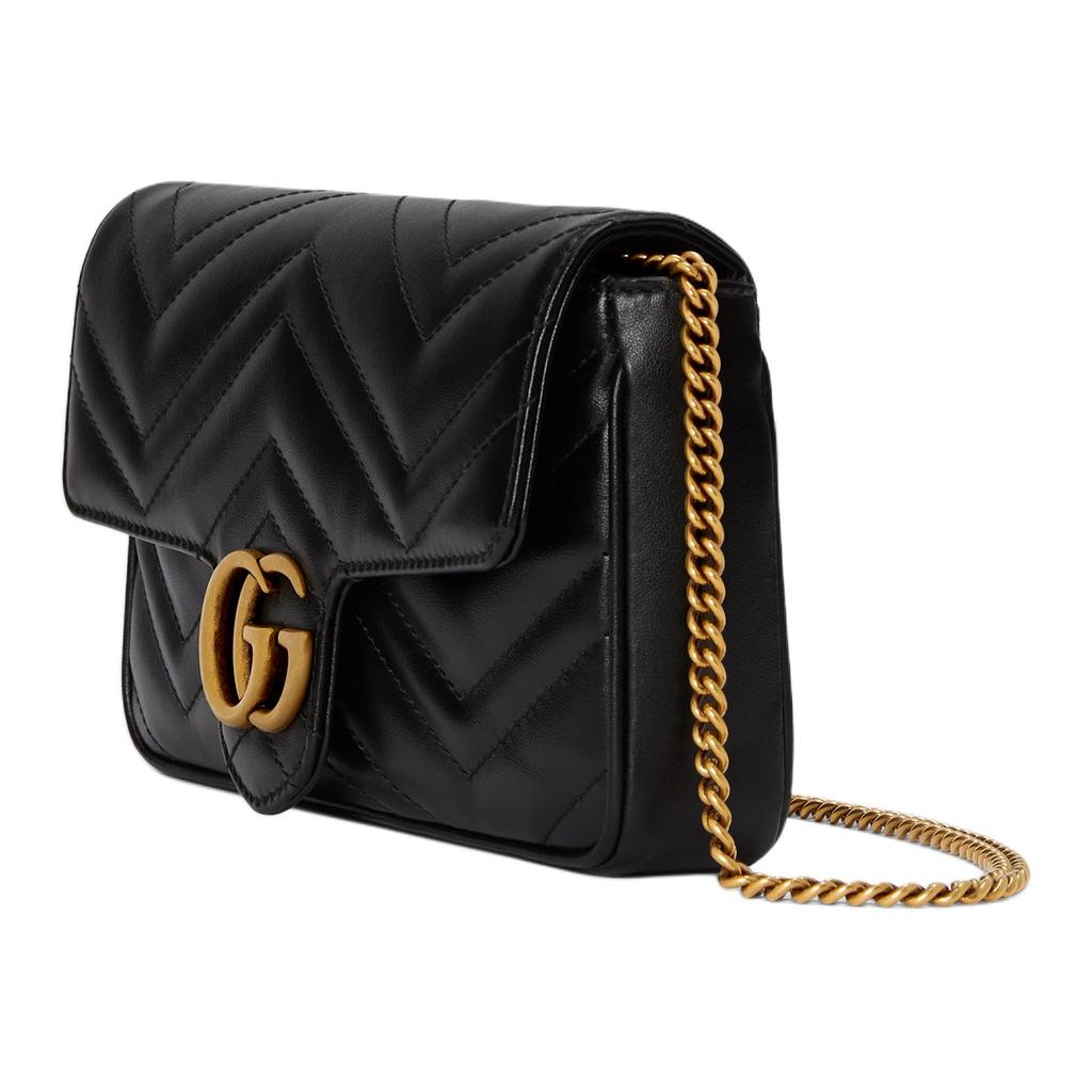 Gucci GG Marmont Gold Vintage Double G Logo Card Holder Leather Two In One Shoulder Crossbody Mini Bag Women Bags 751526-AACCE-1061