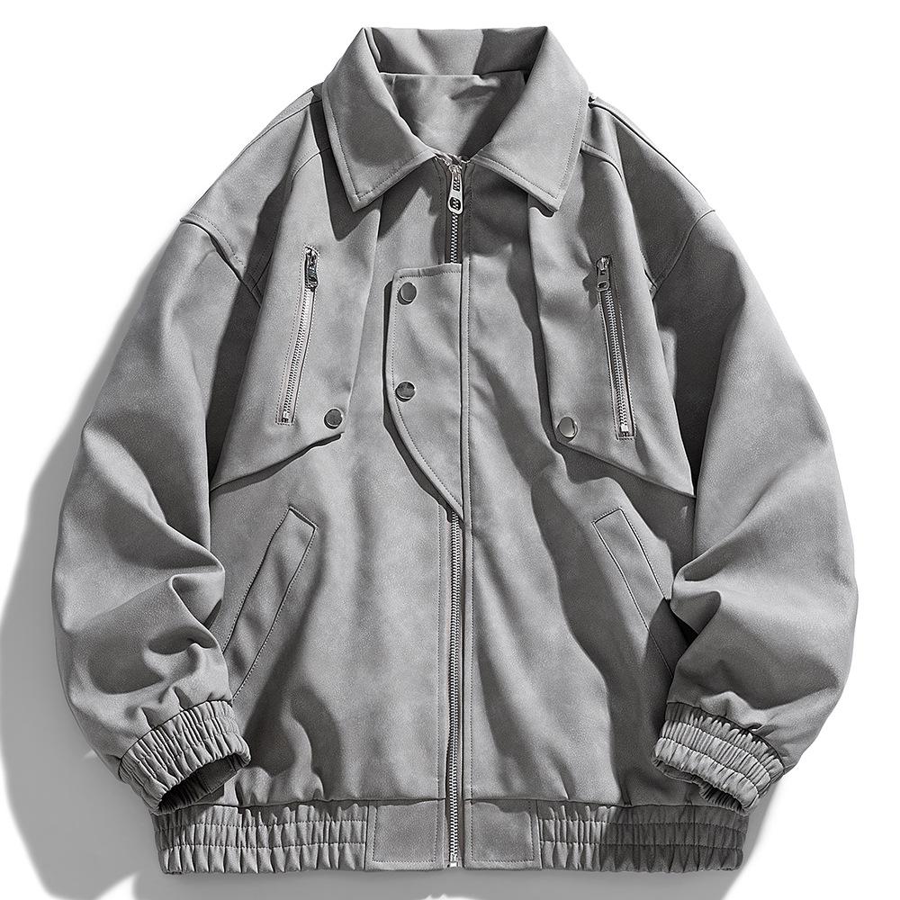 

Men s Lapel Leather Jacket Men s Spring and Autumn American Zipper Pu Leather Jacket M