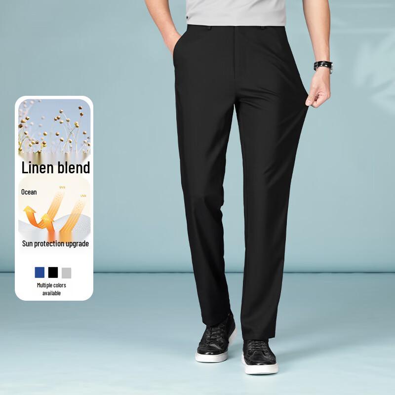 

Men s Business Casual Straight-Leg Linen Blend Trousers 35