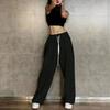 Hip Hop Leggings Sports Women's Spring Autumn Patchwork High Waisted Drawstring Pockets Solid Loose Casual Jazz Pants