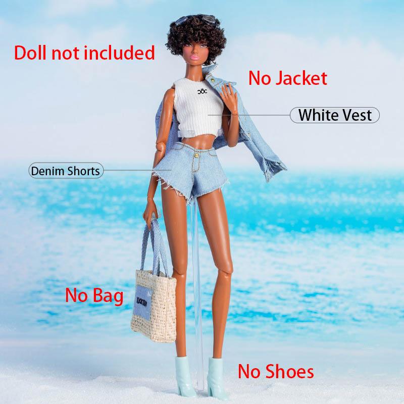 

30см Маленькая Свежая Одежда для Куклы Островной Праздничный Модный Джинсовый Пиджак+Брюки+Клетчатое Платье 1/6 Кукла Супермодель Повседневный Набор для Переодевания For 30cm dolls