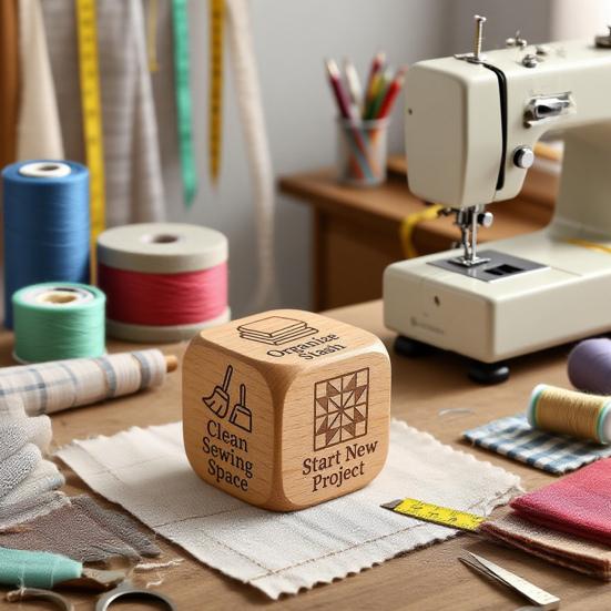 Wooden Quilter Dice with 6 Engraved Quilting Tasks Solid Wood Quilting Projects Decision Dice Sewing Quilting Crafts Enthusiasts Gift