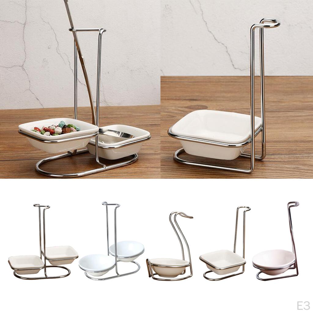 color ceramic Kitchen Ladle Spoon Rest Holder with Polished Stainless Steel Rack