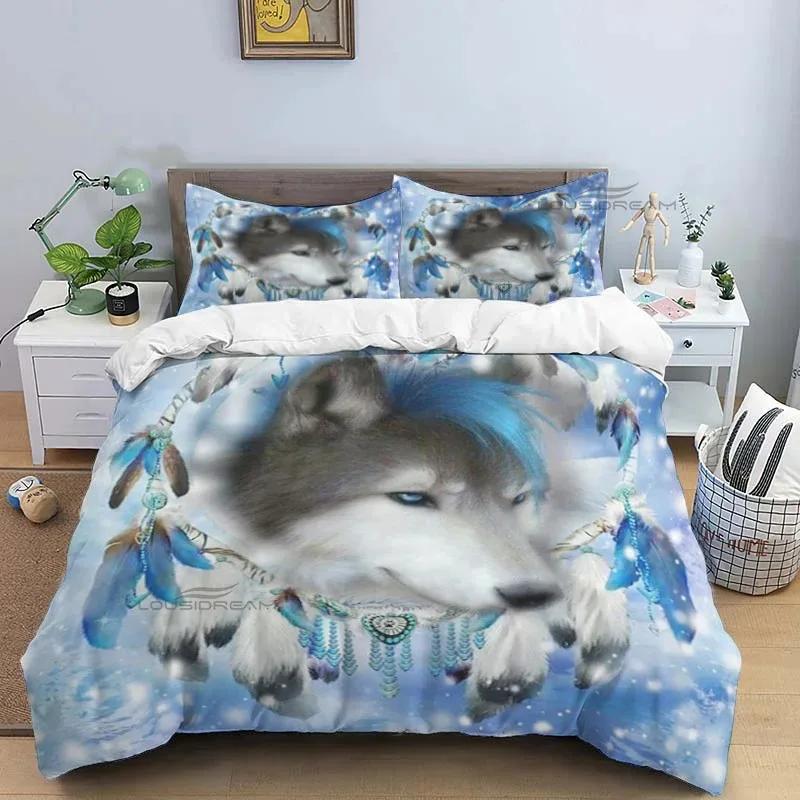 Indischer Traumfänger Wolfsmuster Bettdecke Bettwäscheset, Bettbezug Bettset Steppdecke Kissenbezug, King Queen Size Bettwäscheset