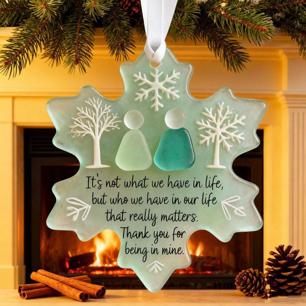 Snowflake-Shaped Sea Glass Friendship Decor, Sea Glass Christmas Tree Friendship Ornament, Inspirational Keepsake Ornament P9N0