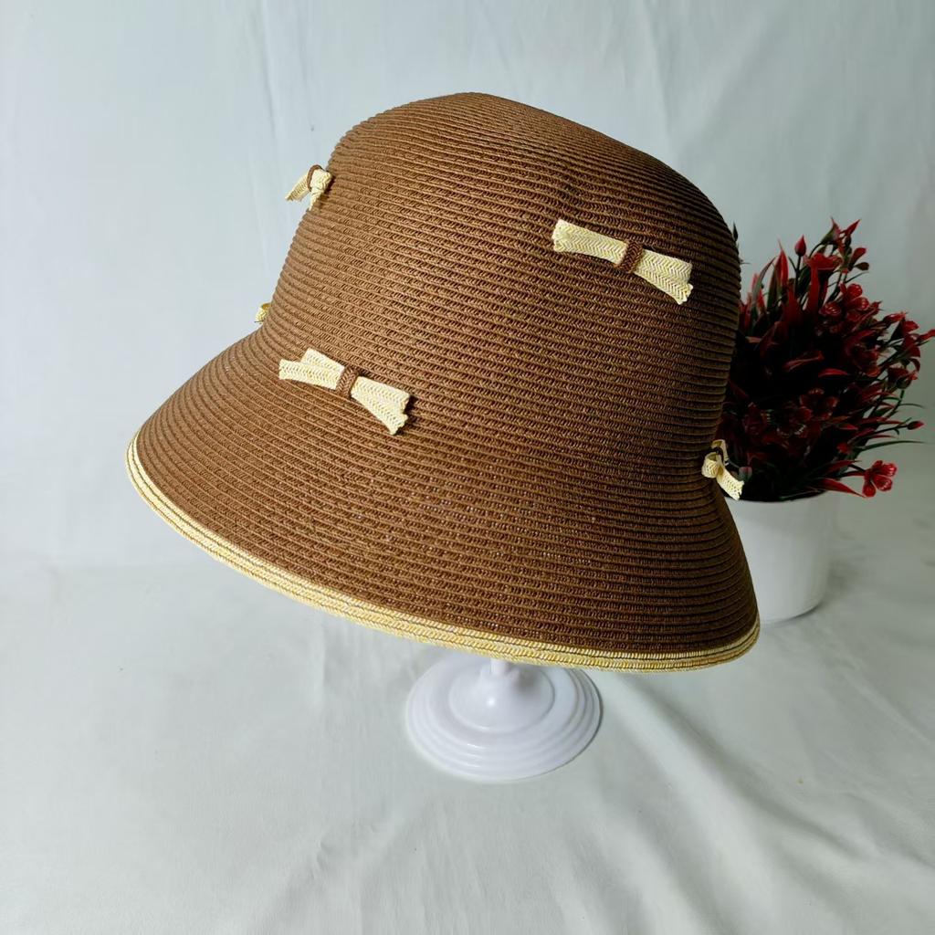 Internet celebrity bow straw hat women summer seaside vacation sunshade sunscreen big eaves sun hat foldable bucket hat