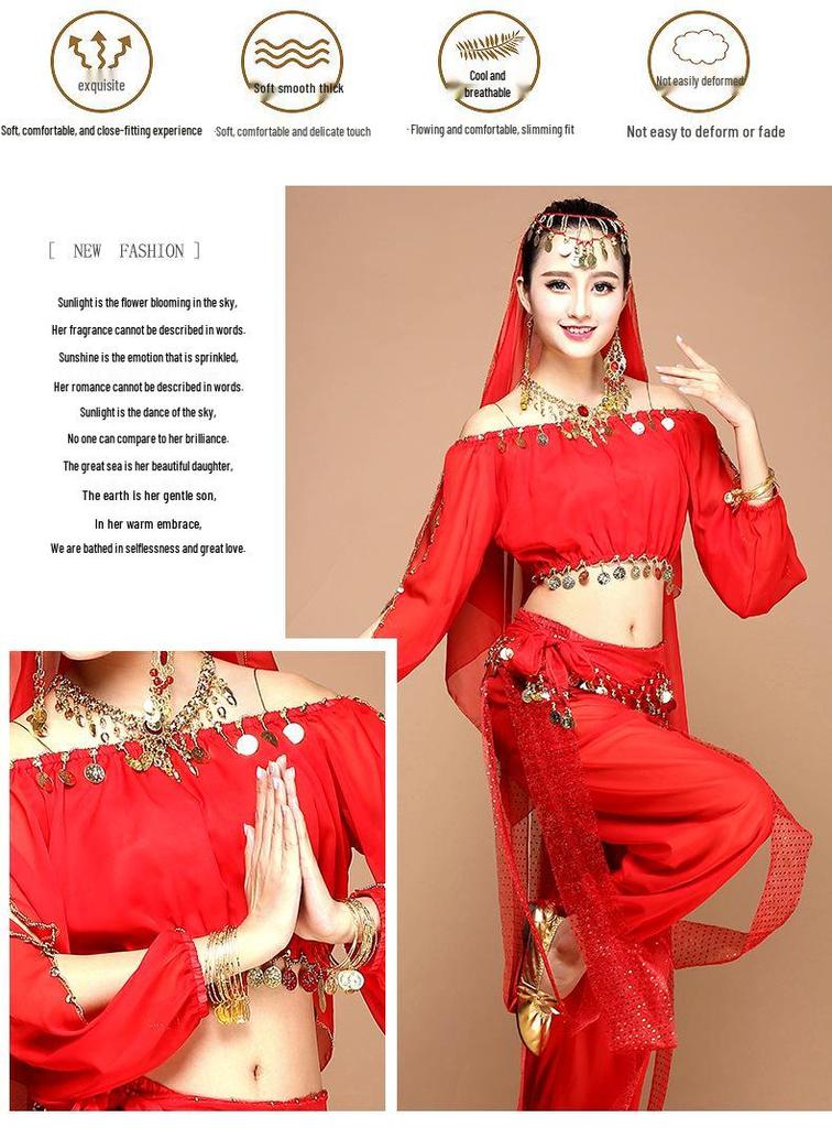 Indian Ethnic Belly Dance Set - Long Sleeve Autumn/Winter Pants for Stage Performance