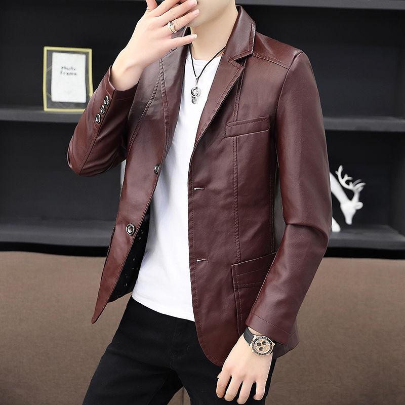 Ανδρικό Στενή Γραμμή Business Casual Δερμάτινο Μπουφάν PU - Μαύρο, Έκδοση Άνοιξη/Φθινόπωρο