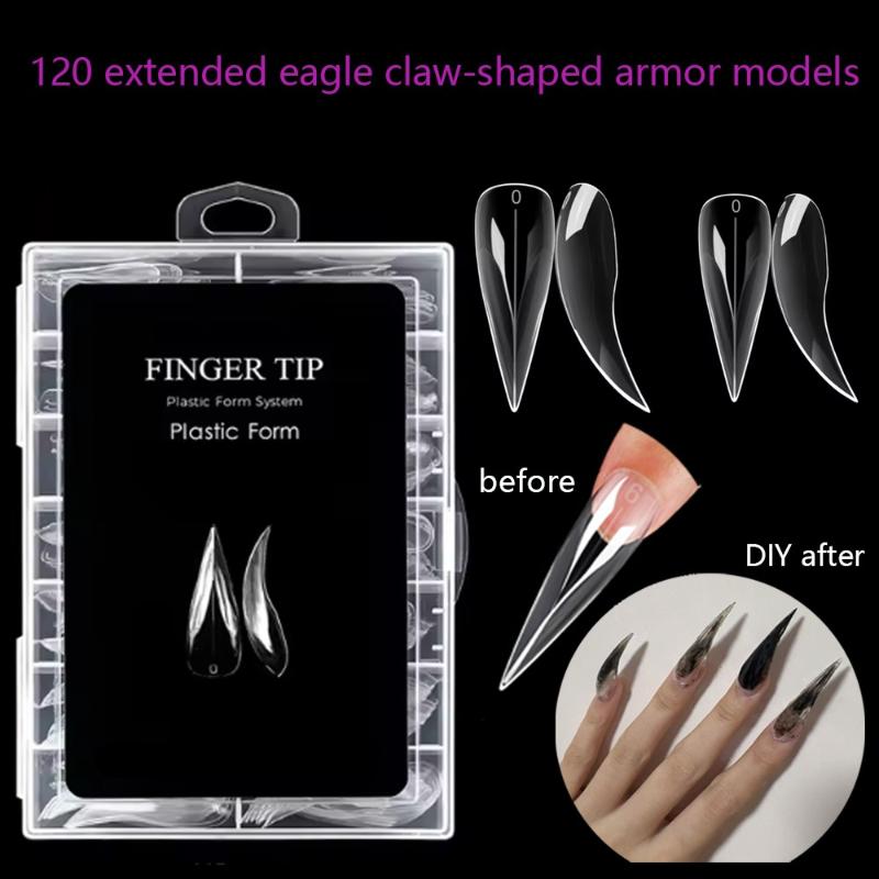 140Pcs/Box Short Curved Stiletto Nail Dual Form For Nail Extension Of 3D Cat'S Claw Sculptural Acrylic Nails Full Cover Molds