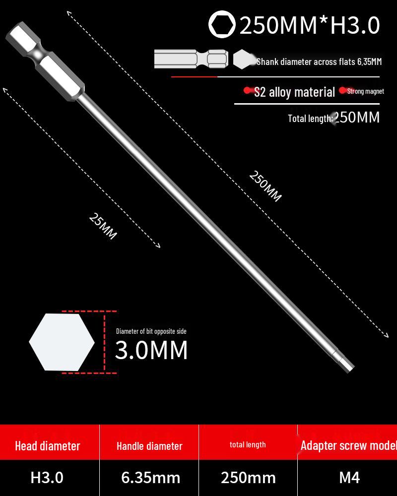 Hexagonal Screwdriver Bit Extension for Electric and Air Screwdrivers