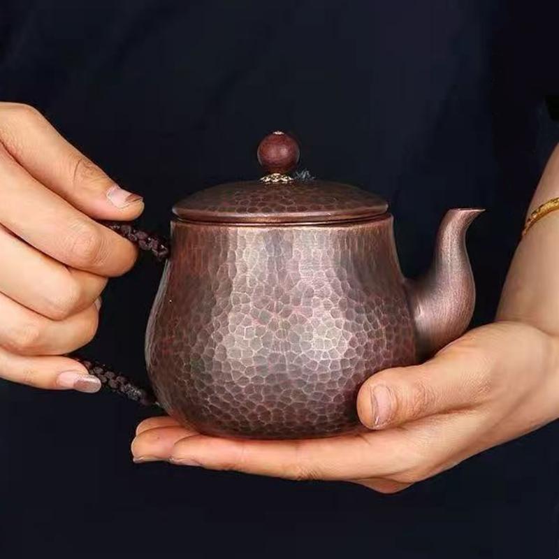 Vintage Copper Coffee Pot,Hammer Texture Weave Handle 500 ml With lid Heat Resistant Filter Water Kettle,Handcrafted Teapot