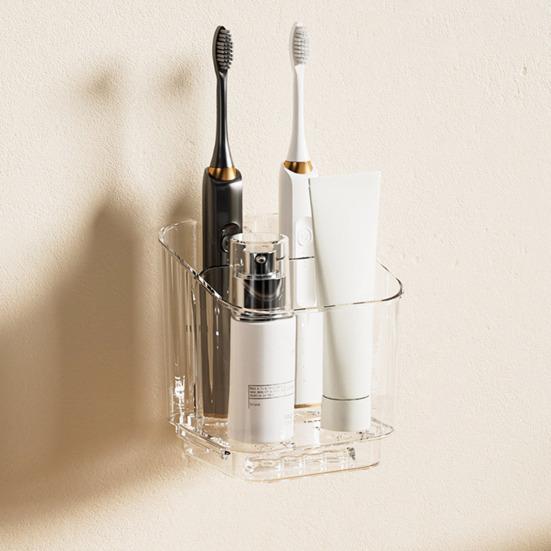 Toothbrush Holder with Drain Tray 3 Slots Toothbrush And Toothpaste Holder with Removable Divider Wall-Mounted or Countertop Bathroom Caddy Organizer