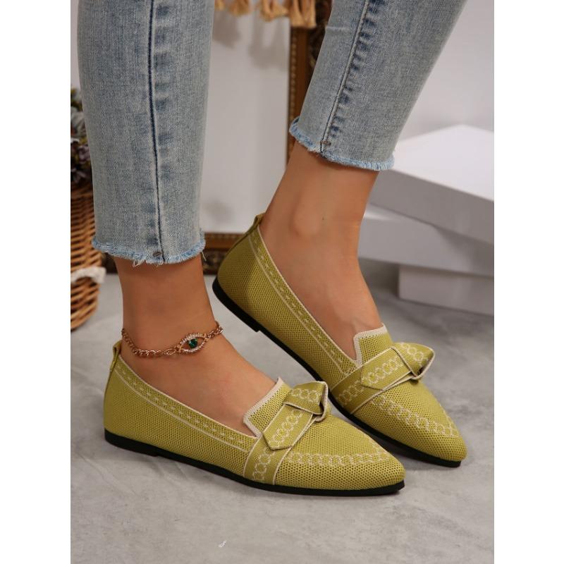 Large Size Fly-woven Breathable Flat-soled Single Shoes Women's Overalls, Bows, Shallow Mouth Lazy Work Shoes Shoes