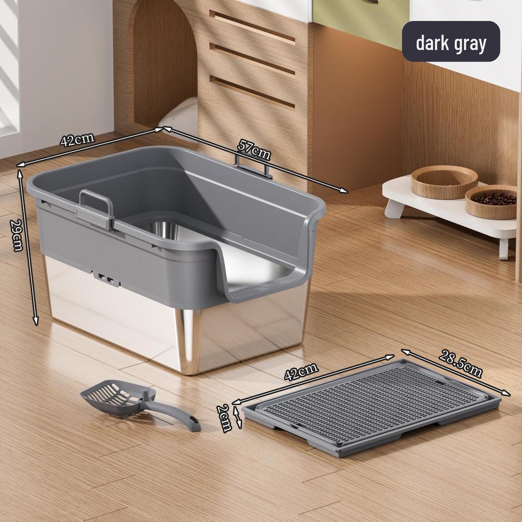 Odor-Proof Stainless Steel Enclosed Cat Litter Box with Anti-Splash Top Entry