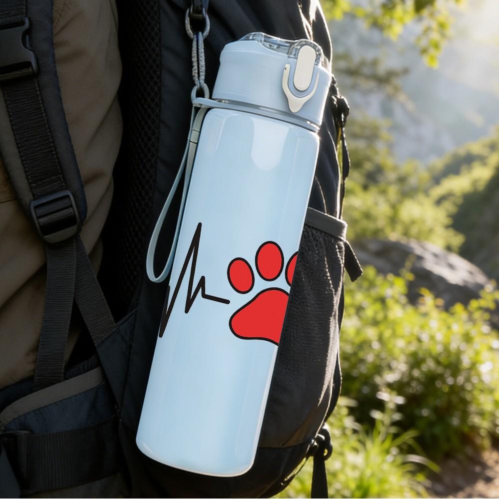 1PC Paw Print Heartbeat Graphic 750ml Color Plastic Sports Water Bottle Leakproof Flip Straw Lid Suitable for Sports Office Home Use