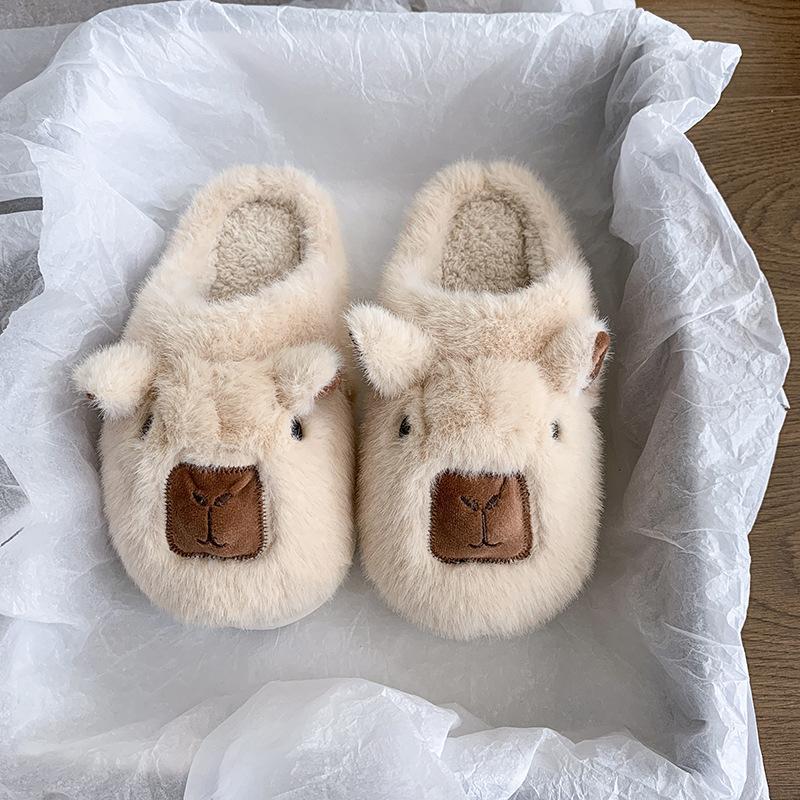 Women's Baotou plush slippers cartoon padded warm winter thick bottom heightened home slippers casual walking indoor shoes snow cotton slippers