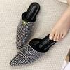 Fashion High Quality Bling Rhinestone Women Mules Slippers Pointed Toe Crystal Flat Sandal Fashion Hollow Non-slip Designer Brand Sandal