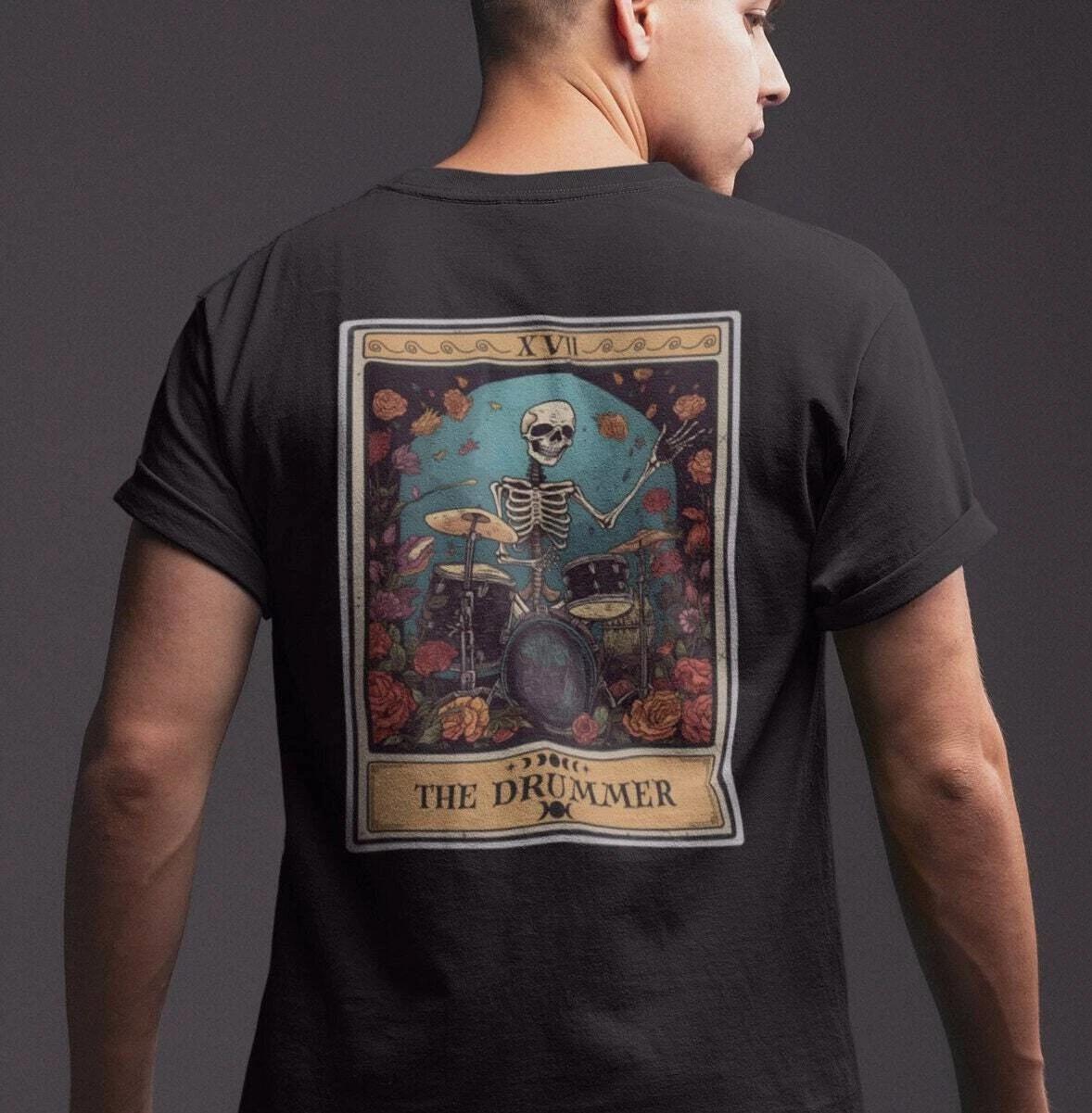 The Drummer Tarot Card Shirt, Skeleton Drum Player M