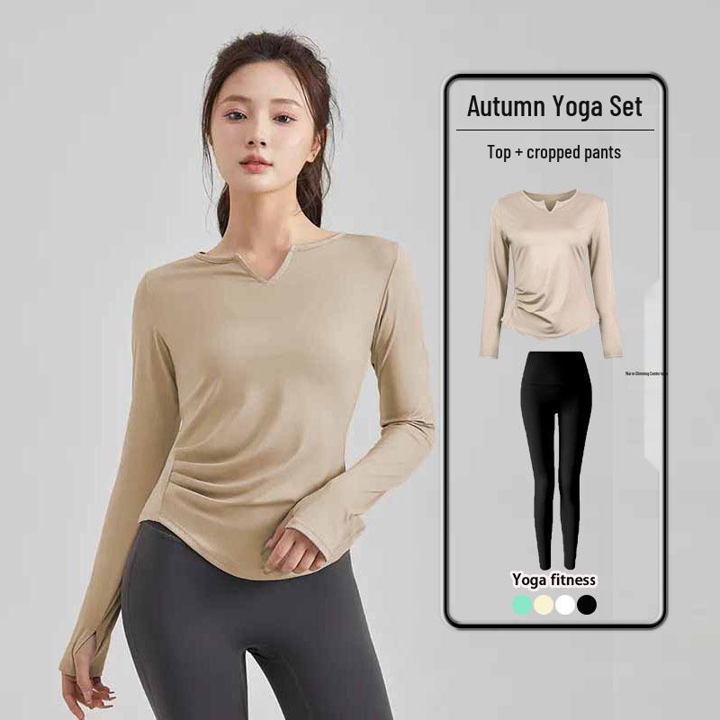 Slimming Yoga Suit Set: Women's V-Neck Quick-Dry Sports Top & Tight Training Pants