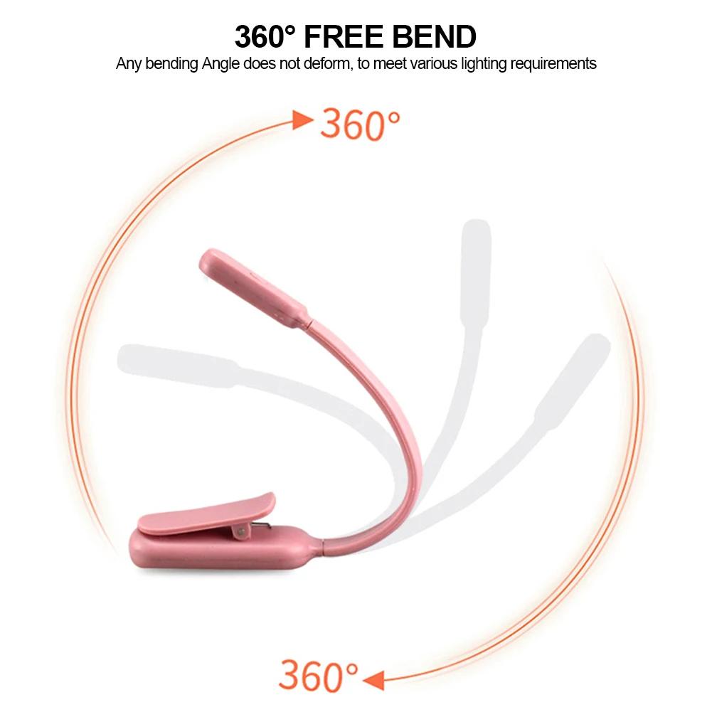 1PC Brightness Adjustable USB Rechargeable Clip-On Study Reading Lamp for Travel Bedroom Dormitory Reading