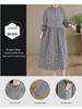 Spring Plaid Linen Dress: Women's Retro Long Sleeve Design Skirt