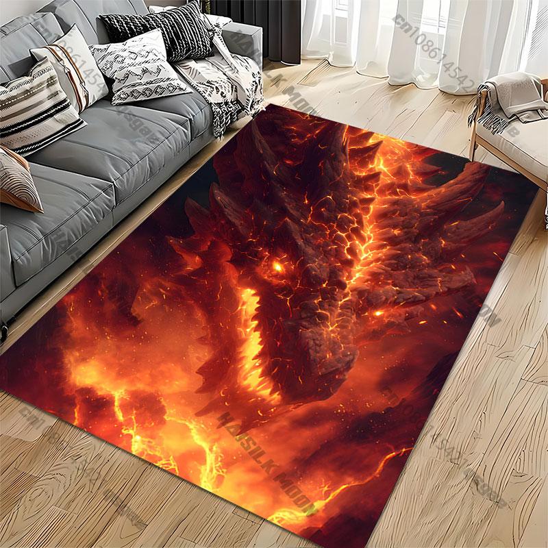 Fiery Dragon Volcanic Destruction Carpet Yoga Living Room Room Decor Children's Crawling Mat Doormat Area Rug Games Mat