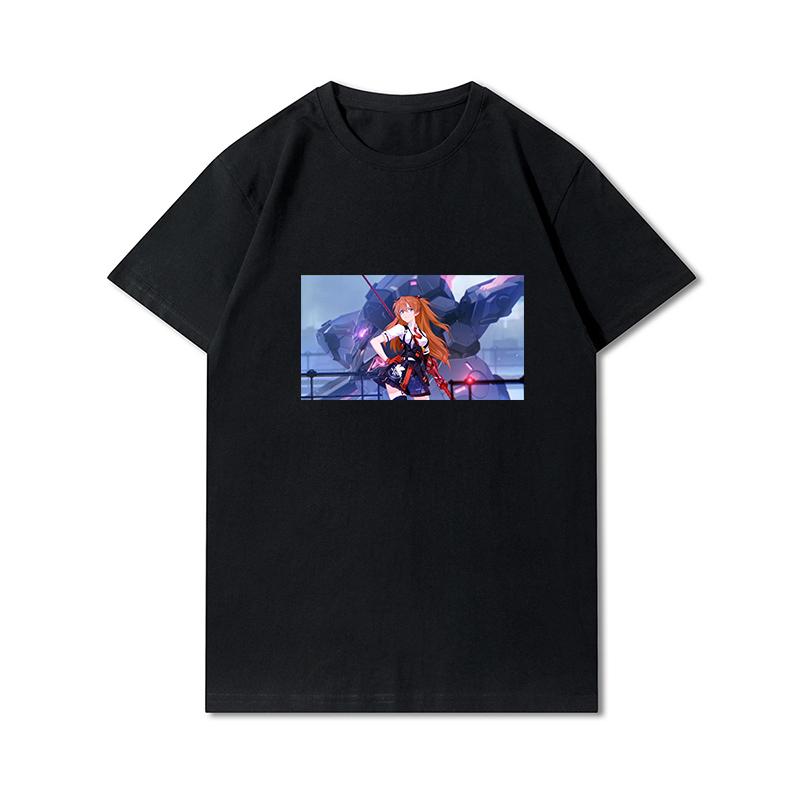 Herre Premium bomull Harajuku T-skjorte Evangelion Asuka Plakat Anime skjorte print T-skjorter Funny Style rundhals bomull T-skjorte Uformelle T-skjorter