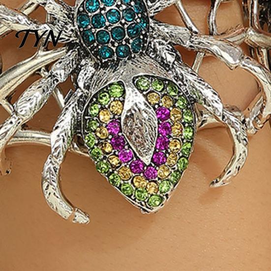 Gotischer Schmuck für Mädchen, Vintage Strass-Spinnenarmband, Punk Verstellbares Stretch-Armreif-Stil Legierung für Männer Frauen, Mysteriöses Halloween
