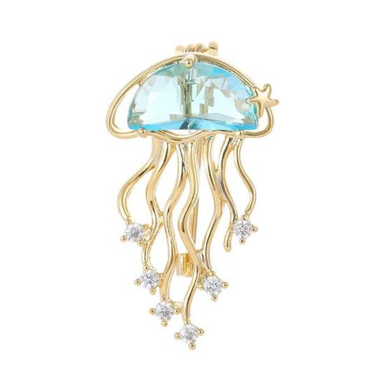 

Женская брошь Синий искусственный кристалл Форма медузы Лацканный значок Костюмы Пальто Сумки Шарфы Значок Универсальный аксессуар золотистый